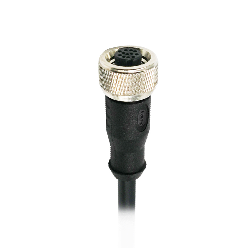 Push-pull m12 12pins A code female straight molded cable,unshielded,PVC,-40°C~+105°C,22AWG 0.34mm²,brass with nickel plated screw